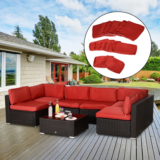 Patio Rattan Sofa Set Cushion Polyester Cover Replacement Set - No Cushion Included Red