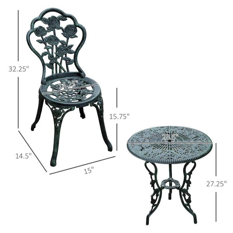 3 Pieces Patio Bistro Table and Chairs Antique Green