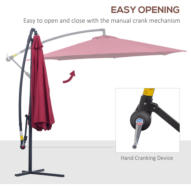 10' Deluxe Patio Umbrella Outdoor Market Parasol Banana Hanging Offset Sunshade Crank Cross Base Wine Red