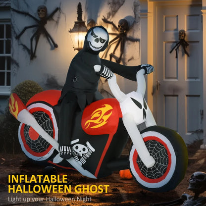 6' Long Halloween Grim Reaper Flaming Motorcycle Outdoor LED Lighted Airblown Inflatable Decoration