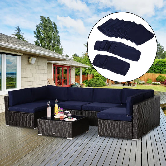 Outdoor Patio Rattan Sofa Set Cushion Polyester Cover Replacement- No Cushion Included Dark Blue