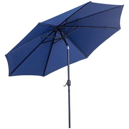 10' x 8' Round Market Umbrella, Patio Umbrella with Crank Handle and Tilt, Outdoor, Blue